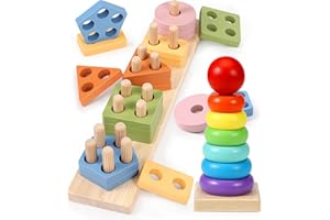 Subtail Montessori Toys for 1 Year Old - Wooden Toys for 1 2 Year Old Boy And Girl - Stacking Rings Toys - Early Development & Activity Toddler Toys - 1st Birthday Gifts for Boy Girls