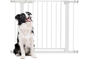 PawHut Cancelletto di Sicurezza per Cani con Fissaggio a Pressione, Cancellino per Cani Estensibile 76-97cm per Scale e Porte, Bianco