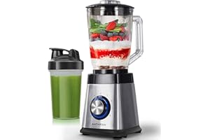 Anthter CY-305R Frullatore Professionale 220V, Frullatori ad alta potenza 1000W per la Cucina, Frullatore Smoothie Inossidabile, Barattolo di Vetro 1,5 L e Tazza di Smoothie 24 Oz