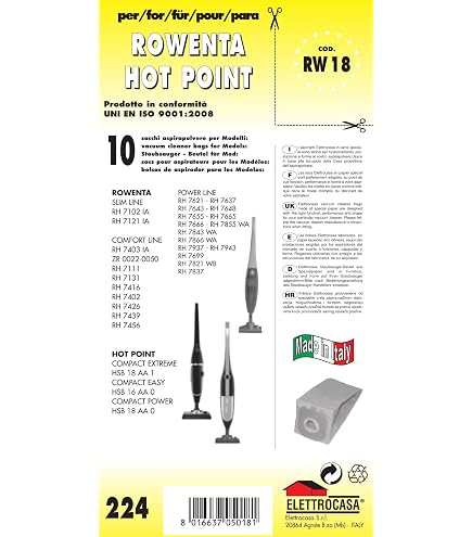 10 Sacchetti Per Aspirapolvere Rowenta – Compatibili Comfortline RH7443, RH7456 E Altri