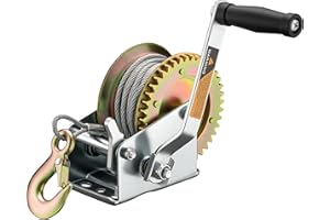 WILTEC Cabrestante manual hasta 720kg cable de acero 10m transmisión 4:1 torno de cable polipasto forestal