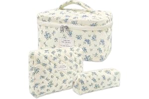 LIULINY Set of 3 Cosmetic Bags Women's Toiletry Bag with Floral