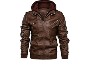 WSLCN Veste de Moto en Similicuir Homme Blouson Classique avec Capuche