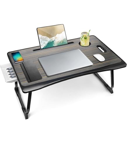 Klein Laptop Bed Bureau - Schootbureau 48 x 30 cm voor Ontbijtbord, Eten, Lezen, Schrijven, Werken, Laptopstandaard voor Bed, Bank, Kantoor en Thuis (White
