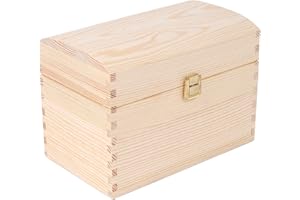 Creative Deco Duży Kufer Pudełko z Drewna | 25 x 15 x 17 cm | z Zaokrągloną Pokrywą i Zamkiem | Niemalowana Skrzynia z Drewna | Idealna na Dokumenty, Zabawki, Narzędzia, Pamiątki, na Prezent