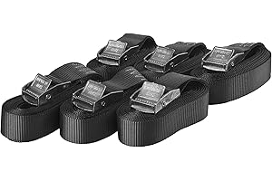 Sandax 6X cinghie di tensione con chiusura a morsetto nel set, 1m di lunghezza, 25mm di larghezza, colore nero, cinghie di fissaggio con chiusura a morsetto corte, resistenti fino a 250kg, DIN EN