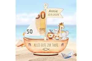 HAPPIRRA Originelle Taufgeschenke für Jungen und Mädchen, Geldgeschenk zur Taufe Arche Holz, Geschenk Taufe Patenkind