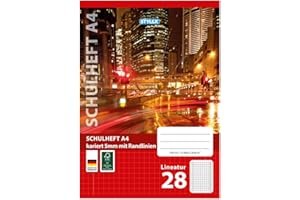 Stylex Pack of 25-29828-P25 - Squared Exercise Books - DIN A4-16 Sheets - 80 g/m² Grammage - Outer and Inner Margin