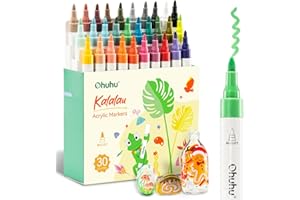 Ohuhu Pennarelli acrilici con anima in cotone: 30 colori ad alta capacità, con punta a proiettile, copertura superiore, impermeabili, per pittura su roccia, uova di Pasqua, legno, vetro, ceramica