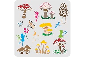 FINGERINSPIRE Stencil per disegno e pittura a forma di fungo, 30 x 30 cm, quadrati in plastica, riutilizzabili, per dipingere su legno, pavimento, piastrelle, parete e tessuto