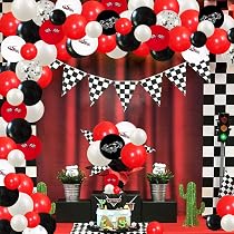 Décoration Fête Voiture De Course - 3 Nappes Piste 130x220cm + 8 Ballons Alu, Thème Racing