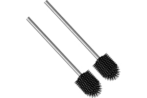 Nirox 2er Set Silikon Klobürsten Schwarz - WC Bürsten mit 7.7 cm Durchmesser - Toilettenbürste mit Edelstahlstiel - Klobesen in elegantem und edlem Design - Abnehmbare Bürstenköpfe