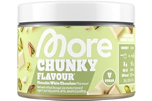 MORE Chunky Flavour, Pistachio White Chocolate, 150 g, vegan, Geschmackspulver zum Süßen, ohne viel Zucker und Kalorien, mit Inulin und Laktase - made in Germany