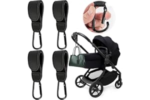 HAOHANEUP 4 Pcs Leather Buggy Clips,Pram Hook Clip,Pram Rocker Clip for Bags，Buggy Bike Rocker Clip,Universal Pram Accessories for Pushchair,Shopping Bag,Backpack