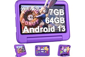 OANGCC 2024 Latest Tablette Enfants 7 Pouces Android 13, 7Go+64Go/TF 1To | WiFi 6 | Quad-Core| BT 5.0 | Contrôle Parenta l Kids Apps Pré-installé | Dual Cameras | Kids Tablettes avec Étui Anti-Chute -Violet