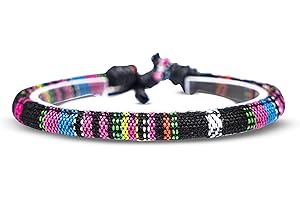 Made by Nami Bracelet de Cheville Surfer - Hommes et Femmes - Fabriqués à la Main - Boho Hippie Accessoires de Plage et Festival - 100% Coton écologique, Imperméable et Ajustable (Noir-Rose)