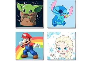 Daisen Art 4 Pack Paint by Numbers for Children Framed Canvas,Paint by Numbers for Kids Ages 8-12,Acrylic Paint by Numbers,DIY Acrylic Oil Painting with Wooden Easel(8x8inch)