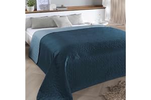 Delindo Lifestyle Belford Blå Sängöverkast, Dubbel Sängöverkast, Enkel Kviltad, 220 x 240 cm