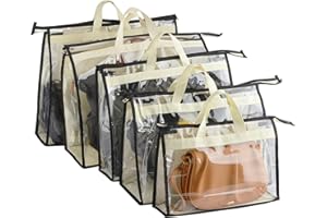 GCROET Rangement de Sac à Main, Sac de Rangement pour Organisateur de Sac à Main Sac de Rangement Transparent Anti-Poussière pour Sac à Main pour Placard Suspendu avec Fermeture à Glissière(Paquet de 5)