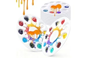 VARHHUXHA Acrylic Paint Palette, 8 PcsPaint Mixing Palette, Acrylic Paint Trays, Round Watercolour Palettes, 6.5" 10 Well Plastic Pallets for Watercolor Oil DIY Craft Art Painting Watercolour Mixing Palettes