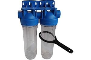 AQUAWATER - 104509 - Station filtre double nu avec clé de déserrage - Taille standard 10" - Raccordement F20/27 (F3/4")