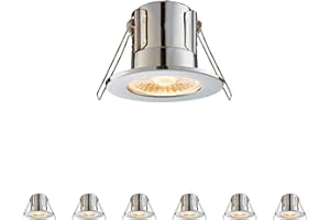 NATIONAL LIGHTING Fire Rated Downlights, Chrome Slimline Bathroom/Shower IP65 Waterproof Ceiling Lights, LED Warm White 3000K, 4W 500 Lumens, 60 Degree Beam Angle, Long-life 30,000 Hours - Pack of 6