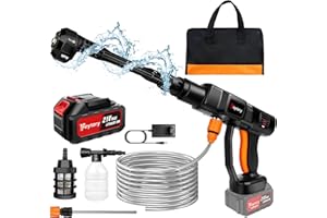 HSHA Nettoyeur Haute Pression sur Batterie 21V/3000mAh, Max 45Bar Nettoyeur Haute Pression sans Fil avec Moteur Haute Puissance et Buse Multifonction 6 en 1 Idéal pour Voitures Maison Jardin