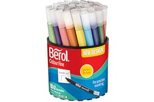 Berol Felt Tip Colouring Pens | Fine Point (0.6mm) | Assorted Colours with Washable Ink | Tub of 42 Markers
