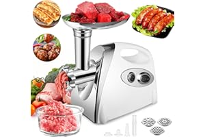 SINZUX Electric Meat Grinder and Sausage Maker, 2800 W Meat Grinder and Sausage Plug, Rotates Forward and Backward, with 3 Different Cutting Plates, Sausage and Cube Set (White)