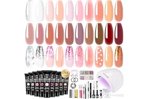 ROSALIND Kit Uñas de Gel 48W UV Lámpara Con 20 Colores, Set Completo de Extensión Con Base Top Coat/Solución Deslizante, Kit Principiante Poligel Con Decoración/Cepillo