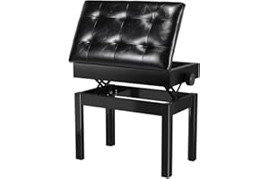 MAMIZO Banqueta Piano Regulable en Altura 58x35x48-58 CM, 4 PCS Patas para Piano de Madera Maciza, Banco Piano con Espacio de Almacenamiento, Silla de Piano, Banqueta de Piano Carga Máxima 150KG, Negro