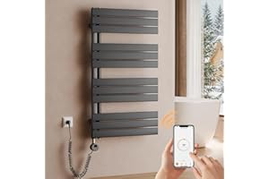 S'AFIELINA Scaldasalviette Elettrico Bagno WiFi 1041×600mm, termoarredo Elettrico Bagno con termostato, programmabile, LCD, 600 W, scalda Asciugamani Elettrico a Basso consumo, Antracite