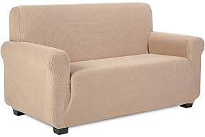 ‎TIANSHU TIANSHU Sofabezug 2 sitzer, Stretch Spandex Couchbezug Sesselbezug Elastischer Antirutsch Stretchhusse Weich Stoff,Jacquard-Stretch-Sofabezug, Schonbezug für Sofa-Sofahalter(Sand)