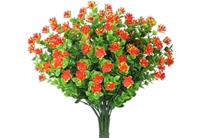 VISVIC Artificial Flowers Faux Plastic Fake Flowers UV Resistant for Indoor Outside Hanging Pot Garden Porch Wedding Party Farmhouse Décor, Orange, 5 Bundles
