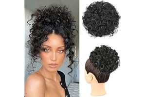 PORSMEER Chignon Postiche Cheveux Grande Postiches Bouclés Ondulés Cheveux Naturel Africain Puff Queue de Cheval Drawstring Extension de cheveux Noir pour Femmes Fille