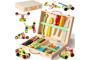 YOPTOTE Werkzeugkoffer Kinder - Holzspielzeug Werkbank Montessori Spielzeug 2 3 4 5 6 Jahre Werkzeug Kinder Lernspiele Kinderspielzeug ab Geschenk 2 3 4 5 6 Jahre Mädchen Junge Kinder