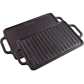 VICTORIA Enamelled Cast Iron Double Reversible Grill Griddle 33 x 21 cm for Fire, Barbecue, Oven, Ceramic Hob, Gas, Toxic Fre