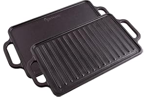 VICTORIA Plaque à Griller en Fonte Émaillée à Induction Double Grille Réversible 33 x 21cm pour le Feu, le Barbecue, le Four, sans Toxicité et sans PTFE