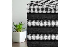 Casabella Pack Of 6 Terry Towelling Cotton Kitchen Tea Towels. Soft Kitchen Tea Towel Set, Highly Absorbent Dish Towels & Bar Towel Unbeatable Price (6 Pieces Set, Black)