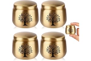 HOOMTREE Set di 4 piccole urne ricordo per ceneri umane, in ottone con motivo albero della vita inciso, piccole urne per ceneri per adulti, donne, maschi e animali domestici