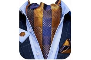 DiBanGu Mens Cravat Self Tie Jacquard Woven Paisley Ascot Tie and Pocket Square Cufflinks Set Formal Casual