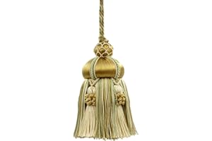 DÉCOPRO Elegant Hand-crafted 10cm (4") Key Tassel, 8.5cm (3 1/2") Loop, accented with Crown Tassels (Style# KTAX4) Lemongrass Gold Multicolor #LX02 (Light Gold, Yellow Gold, Sage Green) Individually Sold
