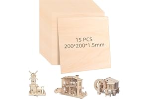 DAJAVE 15 Stück Balsaholz Holzplatte, Sperrholzplatte Holz 200x200mmx1,5mm Sperrholz, Lindenholzplatten Dünne Holzplatte Sperrholzplatte Rechteckige Holzplatten zum Basteln für Handwerk DIY, Modell