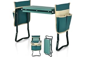 ‎GOPLUS GOPLUS Kneeler, 2-in-1 Garden Work Stool, Folding Garden Stool with Tool Bag & EVA Foam Cushion, Maximum Load 150 kg, Knee Aid for Gardening (with 2 Tool Bags, Green)