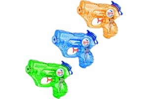 GUBOOM 3PCS Pistolets à Eau Mini pour Enfants - Jeu d'Extérieur - Lot Multicolore Transparent - Piscine, Plage, Jardin - À Partir de 3 Ans - Plastique Léger - Portée 5m