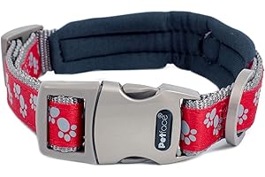 Petface Podpis wyściełana obroża dla psa, duża, czerwona z szarymi łapami