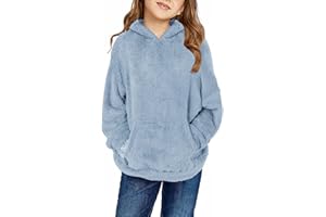 Runcati Sweter dziewczęcy sweter z kapturem Fuzzy Teddy Fleece bluzy z kapturem i kieszeniami na czas wolny ciepłe bluzy dziecięce