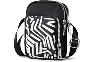 LARECHOR Mała torba na ramię z tkaniny dla kobiet i dziewcząt z uroczym wzorem, 3 przegródkami i długim paskiem