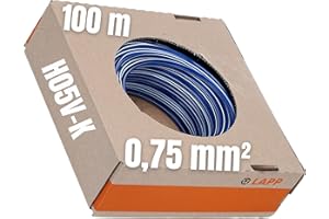 Lapp H05V-K - Cable de PVC (1 x 0,75 mm², 100 m), color azul oscuro y blanco