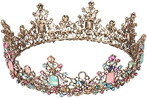 minkissy barroca, redonda de cristal de estrás colorido, tiara de aleación de bronce vintage para boda, fiesta, cosplay, cumpleaños